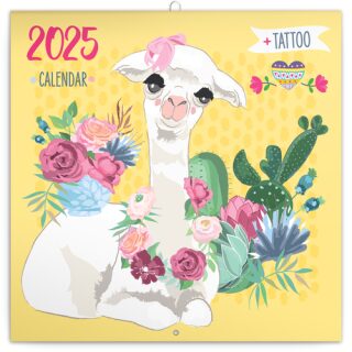NOTIQUE Poznámkový kalendář Šťastné lamy 2025, 30 x 30 cm - 