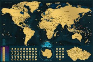 Stírací mapa Světa Česká verze – zlatá Deluxe XL (Defekt) - neuveden