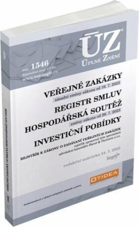 ÚZ 1546 Veřejné zakázky, Ochrana hospodářské soutěže, Veřejná podpora, Investiční pobídky, Registr smluv - neuveden