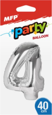 Balónek č. 4 nafukovací fóliový 40 cm - stříbrný - 