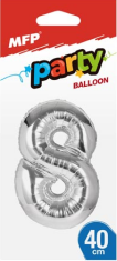Balónek č. 8 nafukovací fóliový 40 cm - stříbrný - 