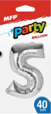 Balónek č. 5 nafukovací fóliový 40 cm - stříbrný - 