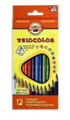 Koh-i-noor pastelky TRIOCOLOR trojhranné tenké (měkká tuha) souprava 12 ks v papírové krabičce - 